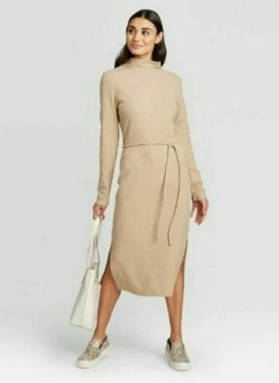 A New Day Women's Long Sleeve Dress Waffle Knit Comfy Fall Mock Neck XS